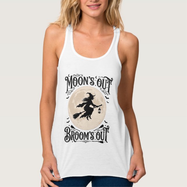 Moons Out Brooms Out Witch Halloween Singlet (Front)