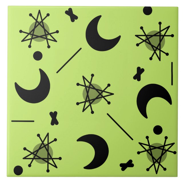 Moons & Stars Atomic Era Abstract Chartreuse Green Tile (Front)