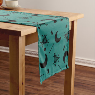 Moons & Stars Atomic Era Abstract Teal Short Table Runner