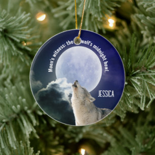 Moon's witness: the wolf's midnight howl Customise Ceramic Tree Decoration