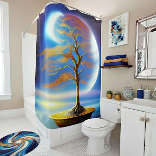 Moonscape bonsai shower curtain