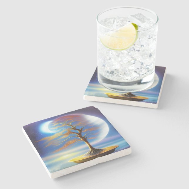 Moonscape bonsai  stone coaster (Side)