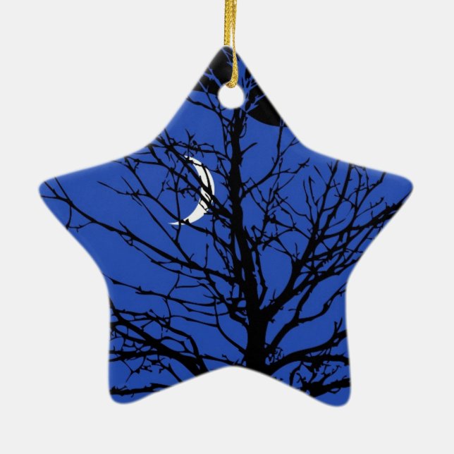 Moonscape in Cobalt Blue and Black Ceramic Tree Decoration (Back)