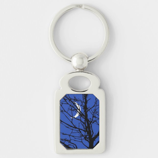 Moonscape in Cobalt Blue and Black Key Ring (Front)