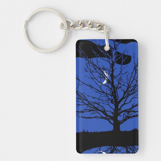 Moonscape in Cobalt Blue and Black Key Ring (Front)