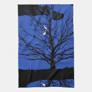 Moonscape in Cobalt Blue and Black Tea Towel