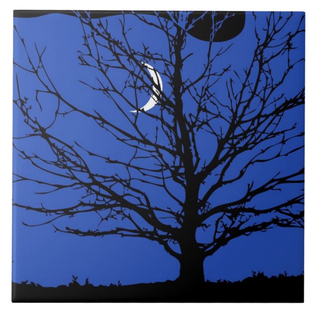 Moonscape in Cobalt Blue and Black Tile (Front)
