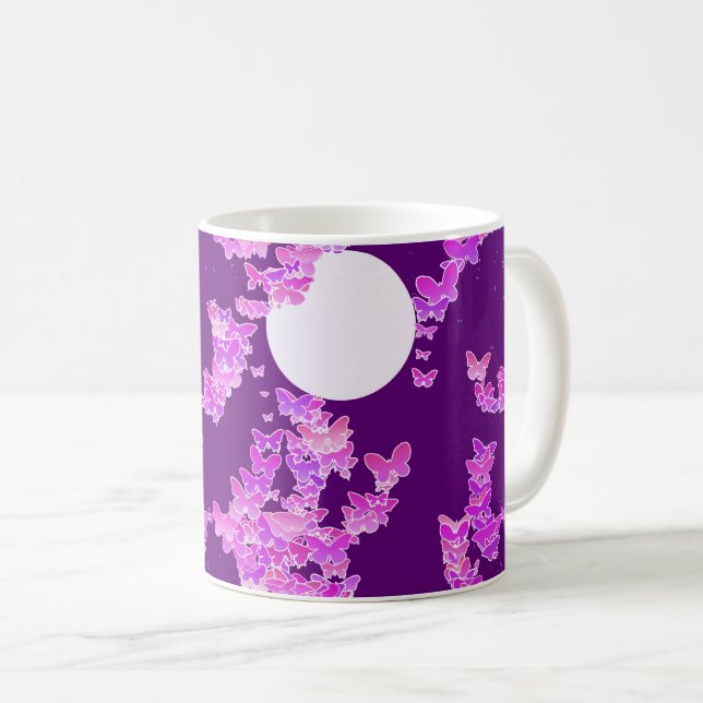Moonscape with butterflies - orchid, amethyst coffee mug (Front Right)