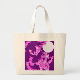 Moonscape with butterflies - orchid, amethyst large tote bag