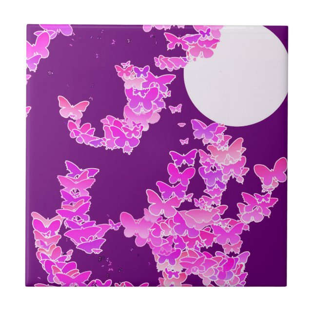 Moonscape with butterflies - orchid, amethyst tile (Front)