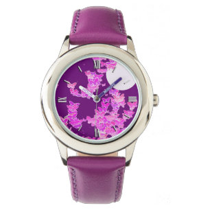 Moonscape with butterflies - orchid, amethyst watch