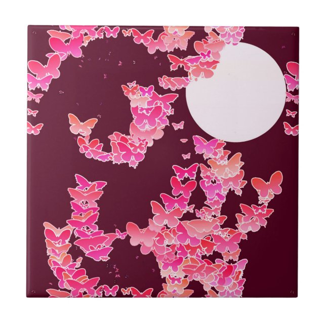 Moonscape with butterflies - pink, burgundy tile (Front)