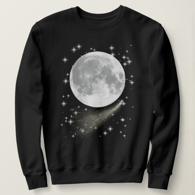 Moonscape with Full Moon, Stars and Comet Sweatshirt (Design Front)