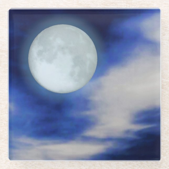 Moonscape with moonlit clouds glass coaster (Front)