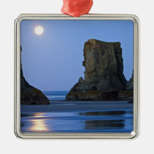 Moonset, Bandon Beach, Oregon. Metal Tree Decoration