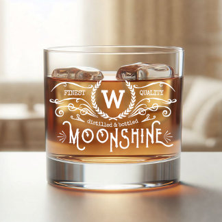 Moonshine Personalised Monogram Vintage Look White Whiskey Glass