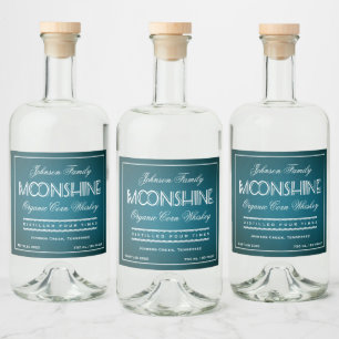 Moonshine Teal and White Liquor Bottle Label
