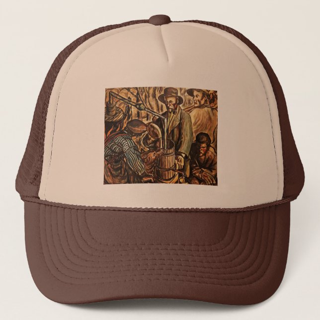 Moonshiners Making White Lightning Whiskey Liquor Trucker Hat (Front)