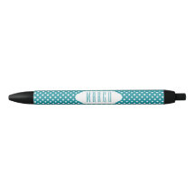 Moonstone blue/teal & white polka dots custom pen