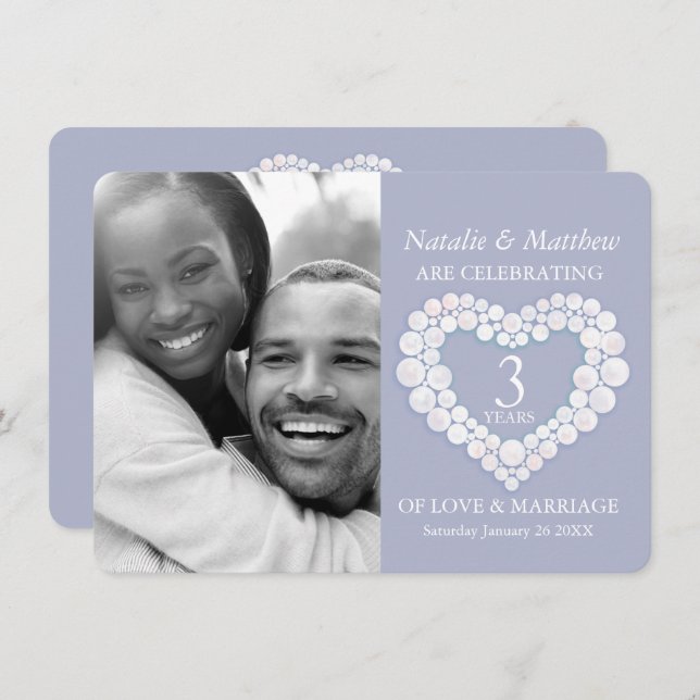 Moonstone heart wedding photo 3 years party invitation (Front/Back)