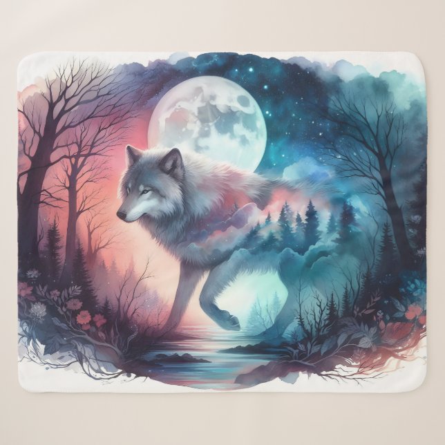 Moonveil Passage: The Forest Within Sherpa Blanket (Front (Horizontal))