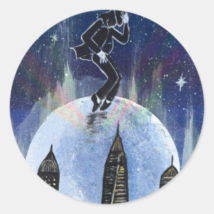 Moonwalk over the city -handmade artwork - classic round sticker