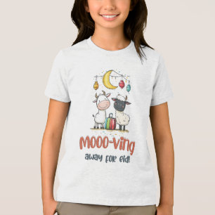Mooo-ving Away for Eid   Funny Cow & Sheep Pun Tri-Blend Shirt