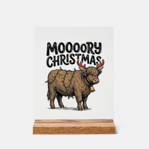 Moooory Christmas Highland Cow Vintage Engraving T Acrylic Sign