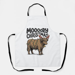 Moooory Christmas Highland Cow Vintage Engraving T Apron
