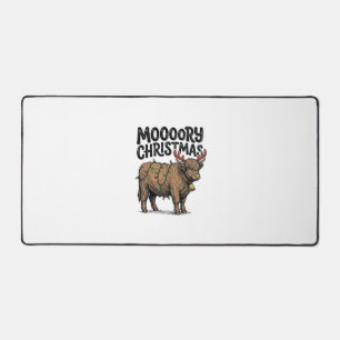 Moooory Christmas Highland Cow Vintage Engraving T Desk Mat