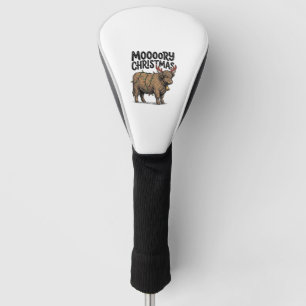 Moooory Christmas Highland Cow Vintage Engraving T Golf Head Cover