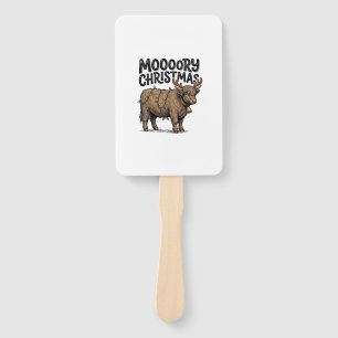 Moooory Christmas Highland Cow Vintage Engraving T Hand Fan