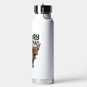 Moooory Christmas Highland Cow Vintage Engraving T Water Bottle