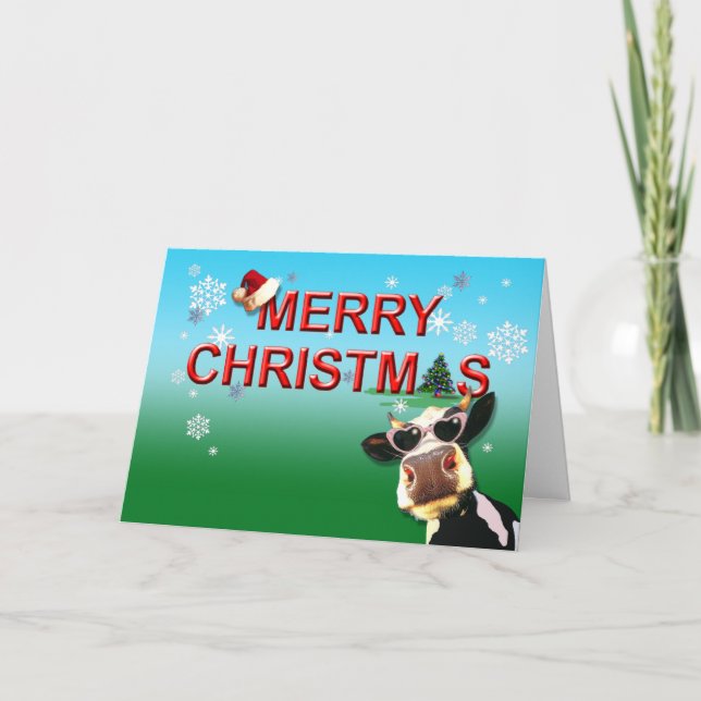 Mooootiful Merry Christmas Cow Holiday Card (Front)