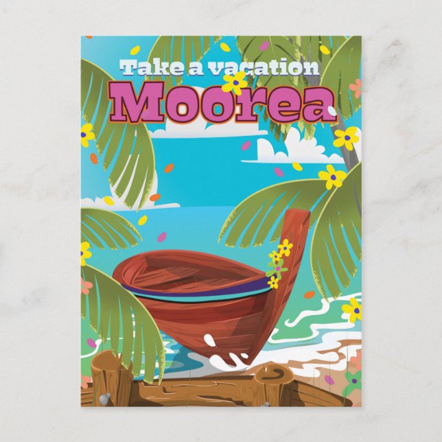 Moorea French Polynesia Holiday travel poster Postcard (Front)