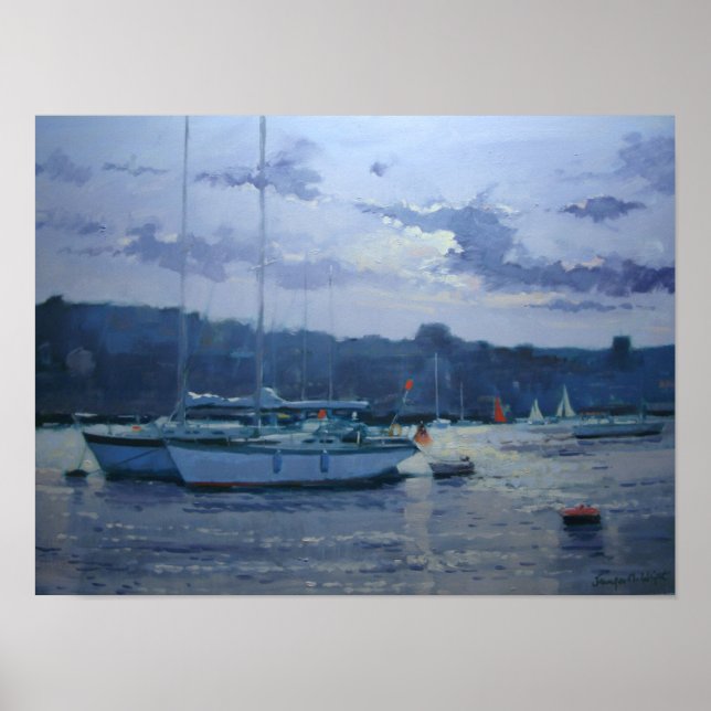 Moored yachts late afternoon poster (Front)