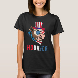 Moorica Cow 4th Of July American Flag Men Women T-Shirt