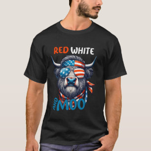 Moorica Highland Cow Blue, White and Red 4th Of Ju T-Shirt