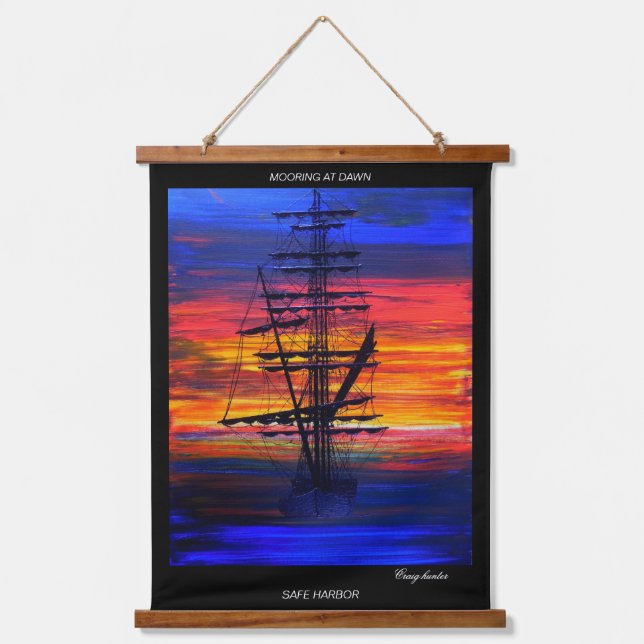 Mooring at dawn, safe harbour hanging tapestry (Front)