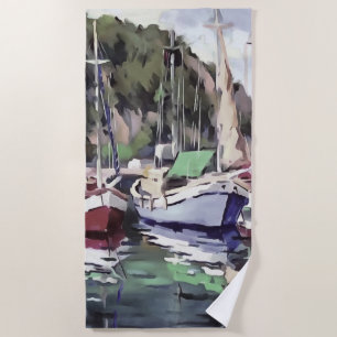 Mooring At Turunc Gulet Sailboat Acrylic Art Beach Towel