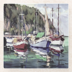Mooring At Turunc Gulet Sailboat Acrylic Art Glass Coaster
