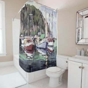Mooring At Turunc Gulet Sailboat Acrylic Art Shower Curtain