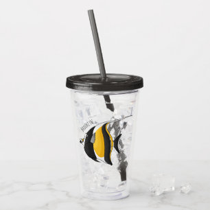 Moorish idol fish cartoon illustration acrylic tumbler