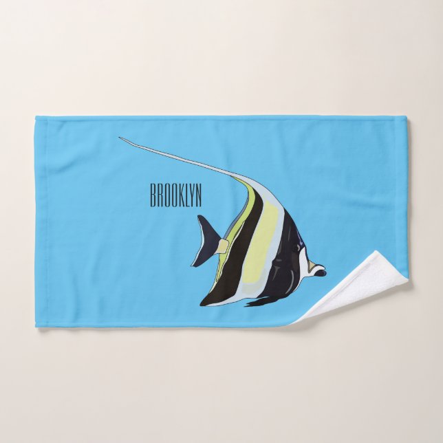 Moorish idol fish cartoon illustration bath towel set (Hand Towel)