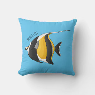 Moorish idol fish cartoon illustration  cushion