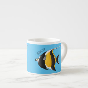 Moorish idol fish cartoon illustration espresso cup
