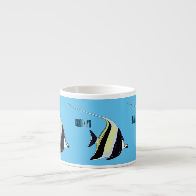 Moorish idol fish cartoon illustration espresso cup (Front)