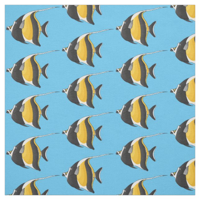 Moorish idol fish cartoon illustration fabric (Swatch)