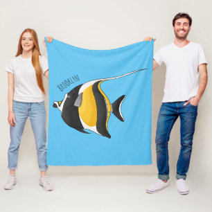 Moorish idol fish cartoon illustration fleece blanket