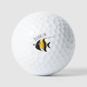 Moorish idol fish cartoon illustration  golf balls